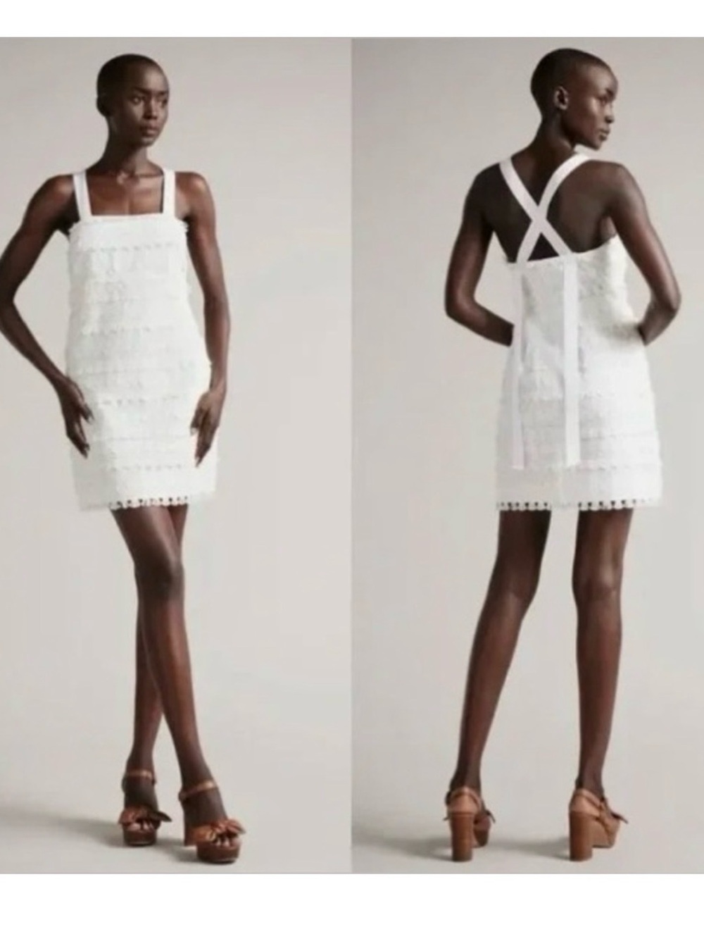 Ted baker London White Tassel-Trim Sleeveless Shift Dress